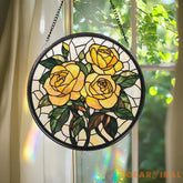 Personalized Rose Flower Glass Suncatcher for Window Floral Stained Glass Ornament Romantic Gift for Mom or Grandma